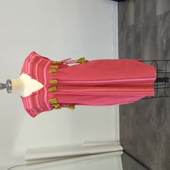 THML Striped Tassel Shift Dress Pink S summer boho chic bohemian beach folk art - Picture 1 of 7